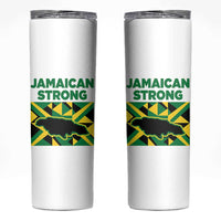 Jamaican Strong Resilience Geometric Flag Skinny Tumbler Abstract Island Map and Heritage