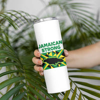 Jamaican Strong Resilience Geometric Flag Skinny Tumbler Abstract Island Map and Heritage