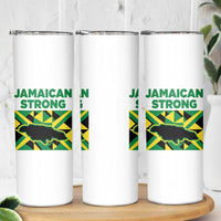 Jamaican Strong Resilience Geometric Flag Skinny Tumbler Abstract Island Map and Heritage