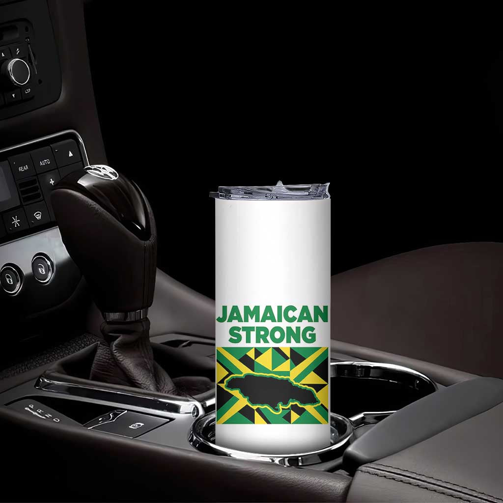 Jamaican Strong Resilience Geometric Flag Skinny Tumbler Abstract Island Map and Heritage