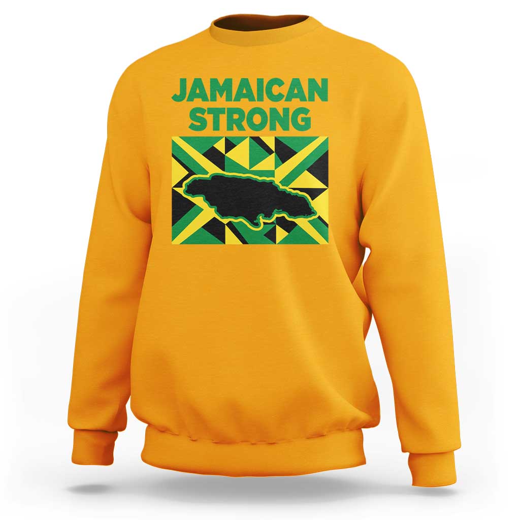 Jamaican Strong Resilience Geometric Flag Sweatshirt Abstract Island Map and Heritage