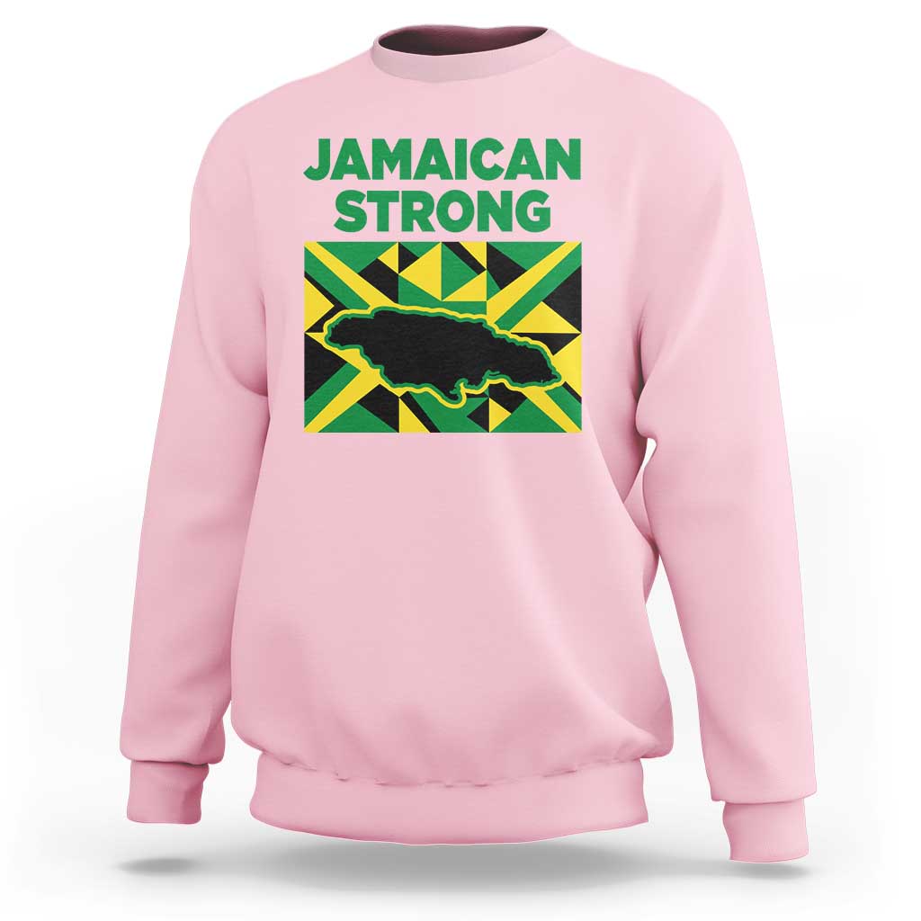 Jamaican Strong Resilience Geometric Flag Sweatshirt Abstract Island Map and Heritage
