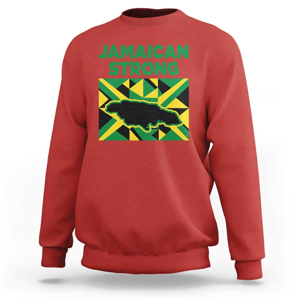 Jamaican Strong Resilience Geometric Flag Sweatshirt Abstract Island Map and Heritage