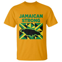 Jamaican Strong Resilience Geometric Flag T Shirt Abstract Island Map and Heritage