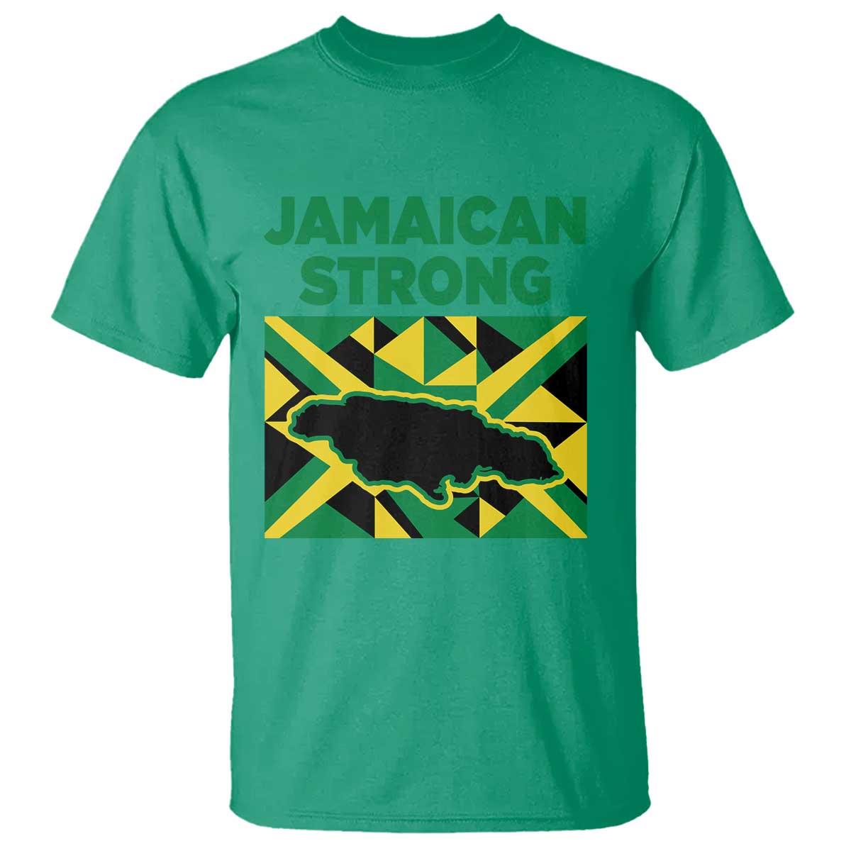 Jamaican Strong Resilience Geometric Flag T Shirt Abstract Island Map and Heritage