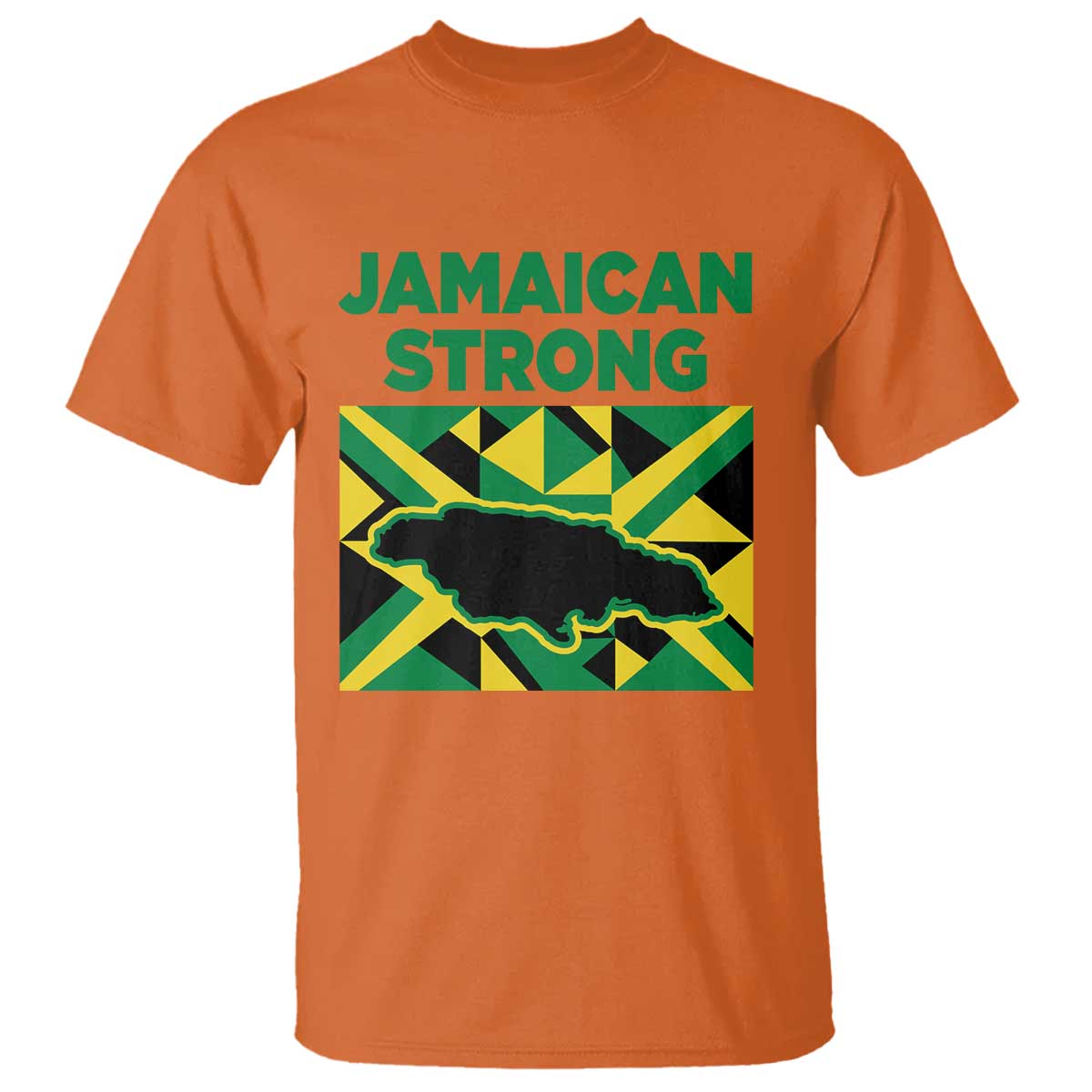 Jamaican Strong Resilience Geometric Flag T Shirt Abstract Island Map and Heritage