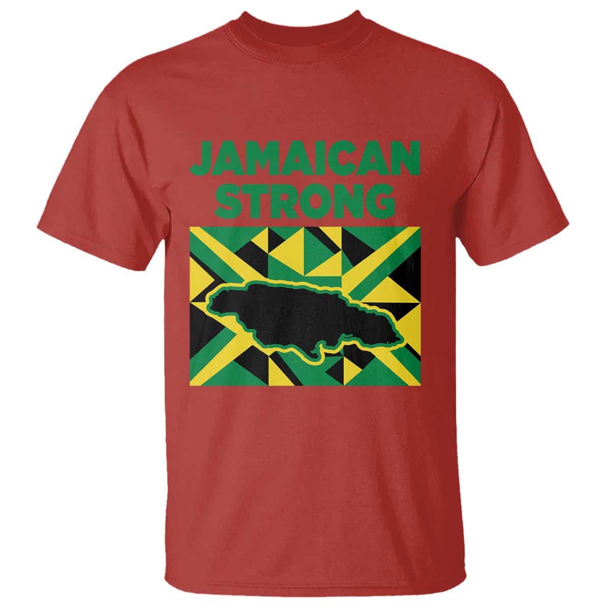 Jamaican Strong Resilience Geometric Flag T Shirt Abstract Island Map and Heritage