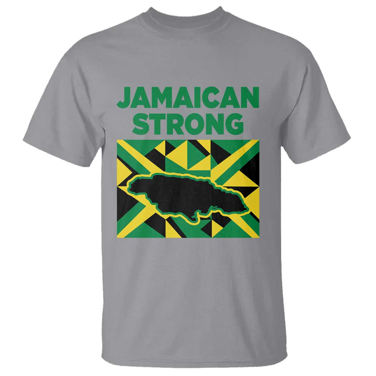 Jamaican Strong Resilience Geometric Flag T Shirt Abstract Island Map and Heritage