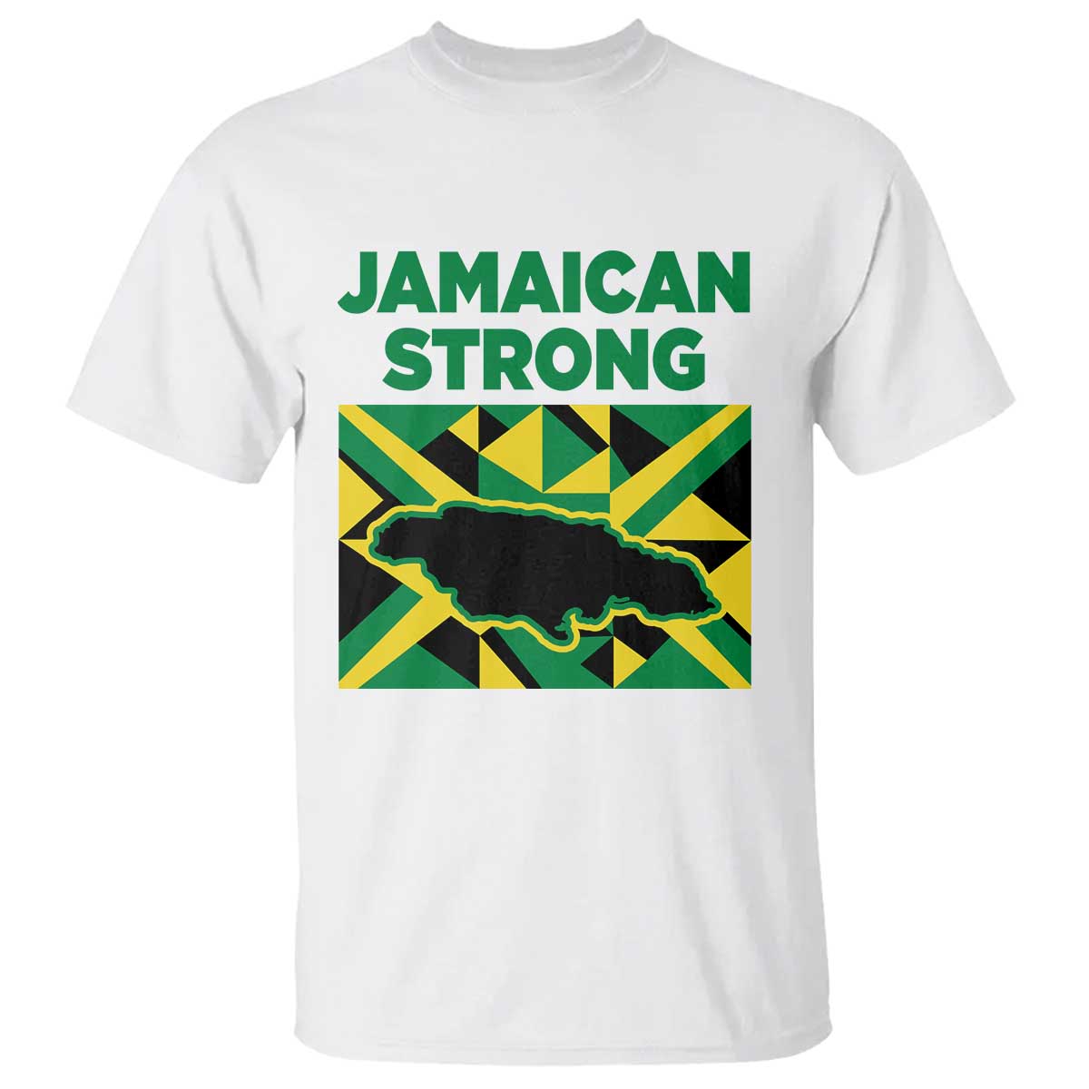 Jamaican Strong Resilience Geometric Flag T Shirt Abstract Island Map and Heritage
