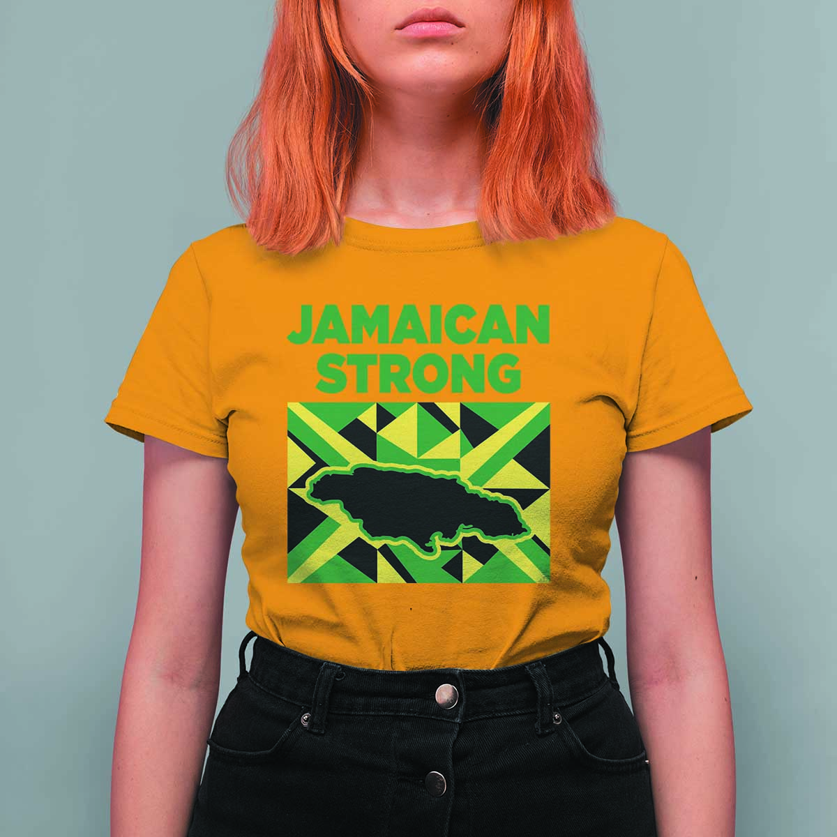 Jamaican Strong Resilience Geometric Flag T Shirt For Women Abstract Island Map and Heritage