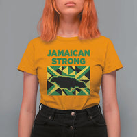 Jamaican Strong Resilience Geometric Flag T Shirt For Women Abstract Island Map and Heritage