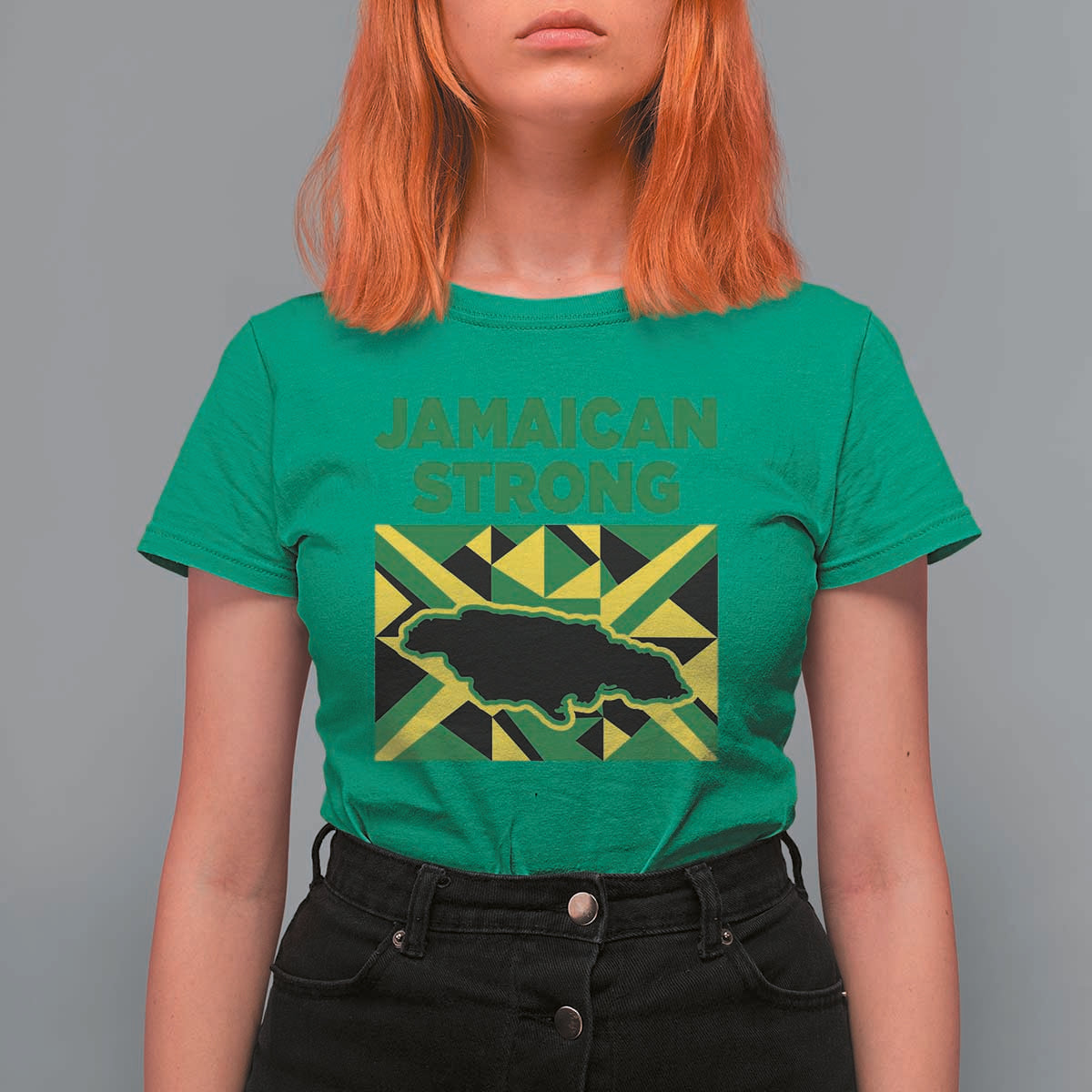 Jamaican Strong Resilience Geometric Flag T Shirt For Women Abstract Island Map and Heritage