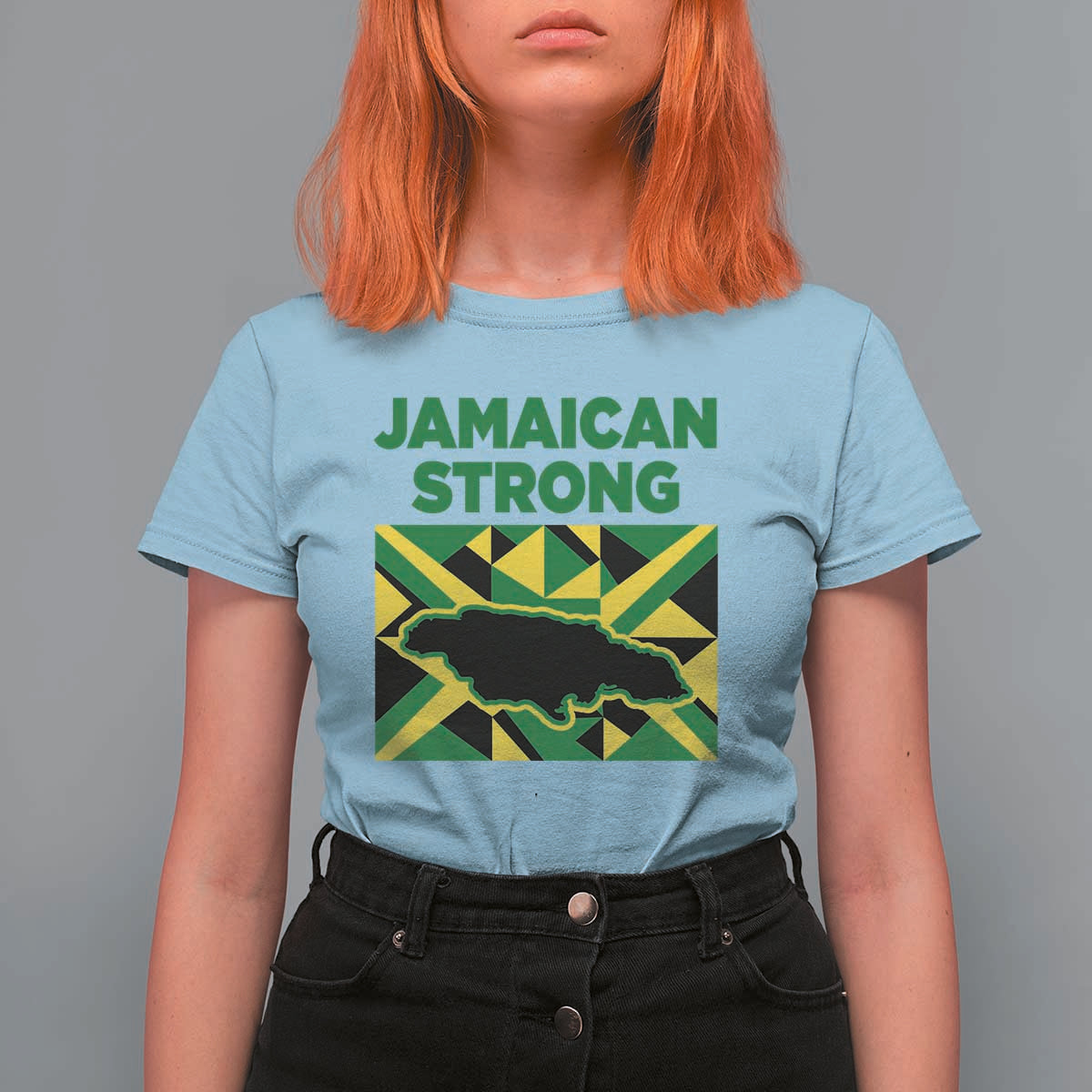 Jamaican Strong Resilience Geometric Flag T Shirt For Women Abstract Island Map and Heritage