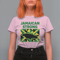 Jamaican Strong Resilience Geometric Flag T Shirt For Women Abstract Island Map and Heritage