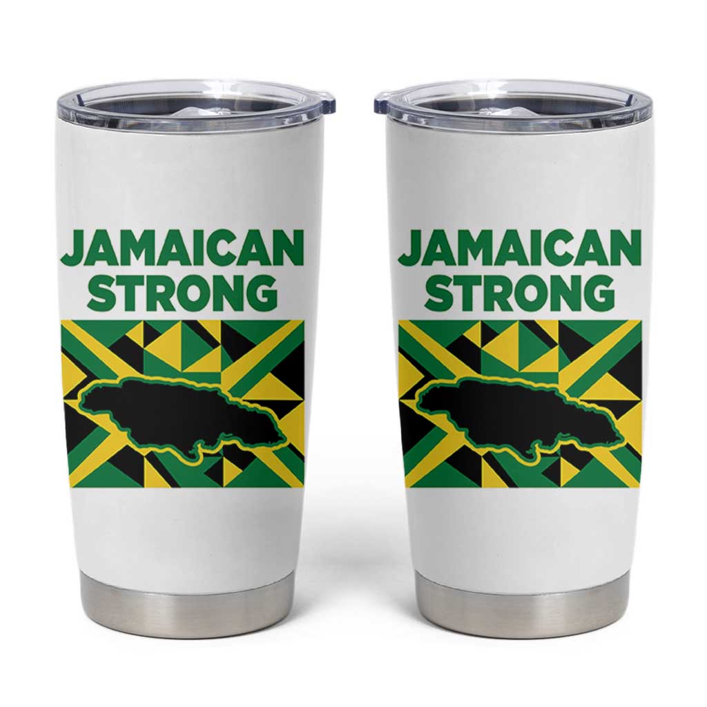 Jamaican Strong Resilience Geometric Flag Tumbler Cup Abstract Island Map and Heritage