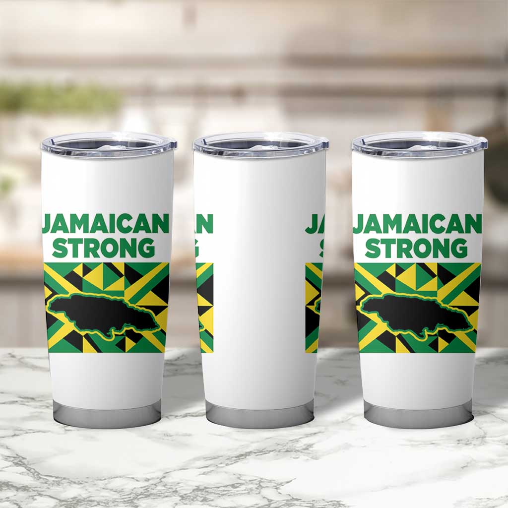Jamaican Strong Resilience Geometric Flag Tumbler Cup Abstract Island Map and Heritage