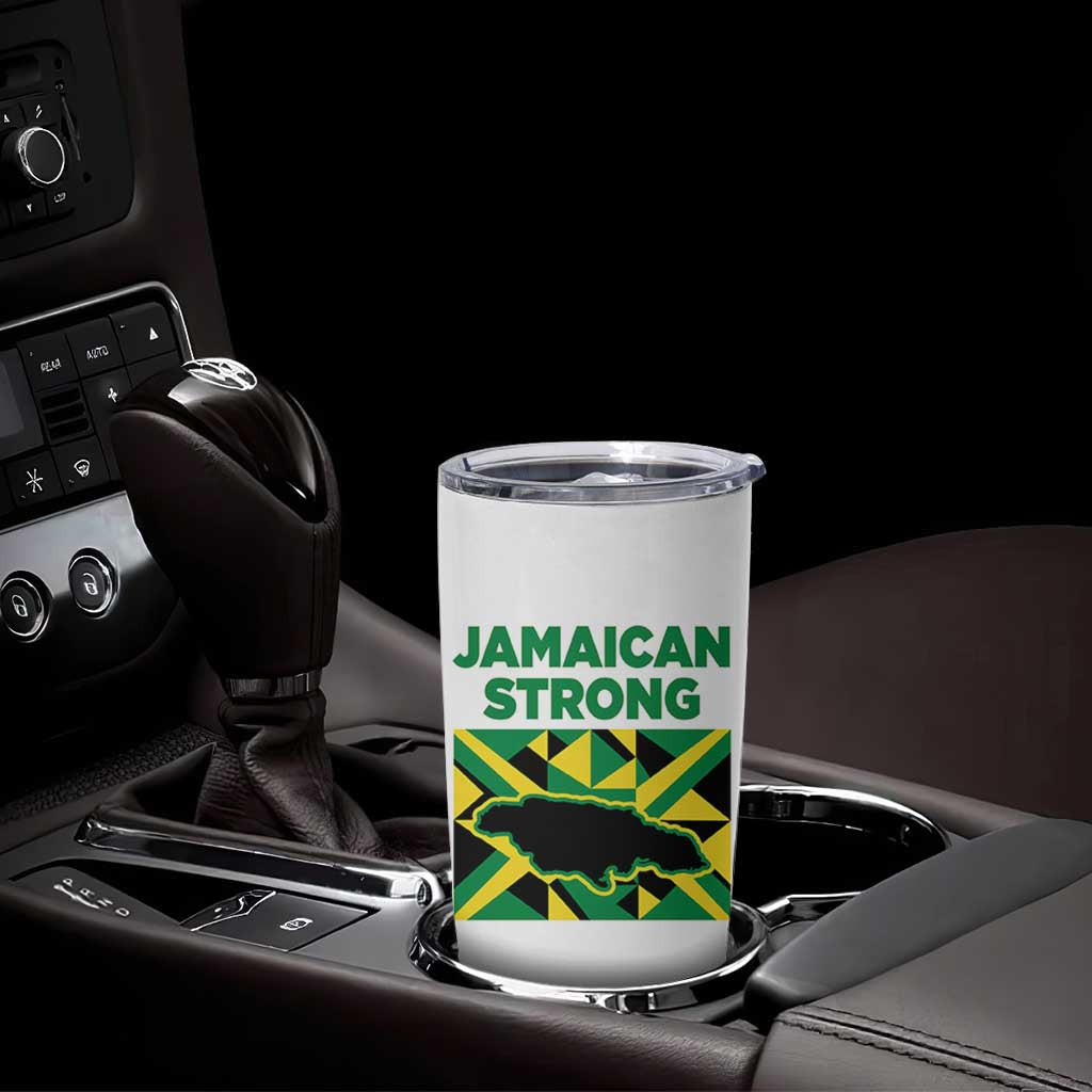 Jamaican Strong Resilience Geometric Flag Tumbler Cup Abstract Island Map and Heritage