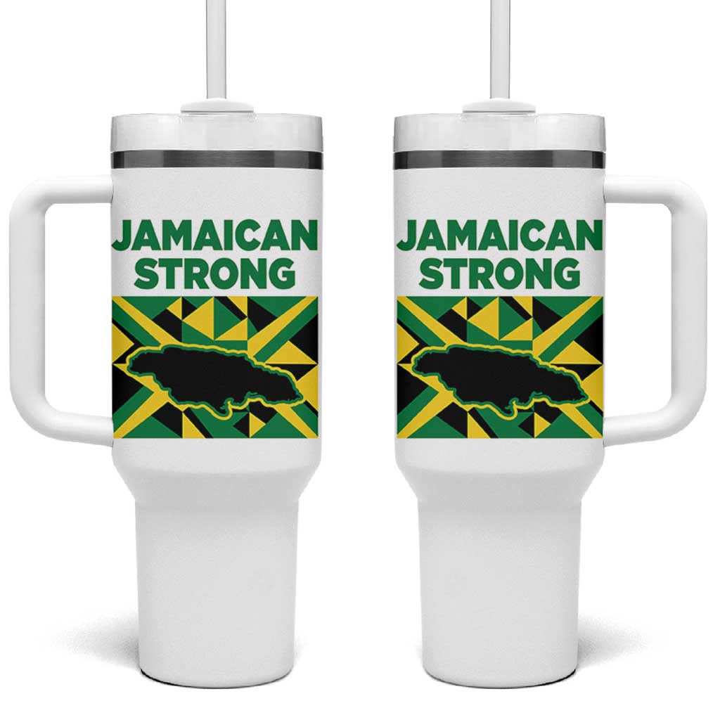 Jamaican Strong Resilience Geometric Flag Tumbler With Handle Abstract Island Map and Heritage