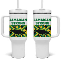 Jamaican Strong Resilience Geometric Flag Tumbler With Handle Abstract Island Map and Heritage