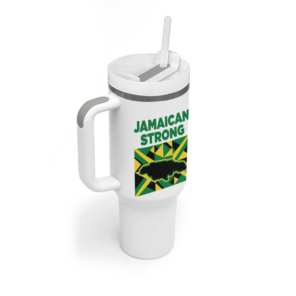 Jamaican Strong Resilience Geometric Flag Tumbler With Handle Abstract Island Map and Heritage