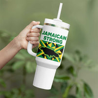 Jamaican Strong Resilience Geometric Flag Tumbler With Handle Abstract Island Map and Heritage