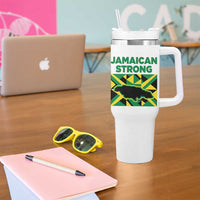 Jamaican Strong Resilience Geometric Flag Tumbler With Handle Abstract Island Map and Heritage