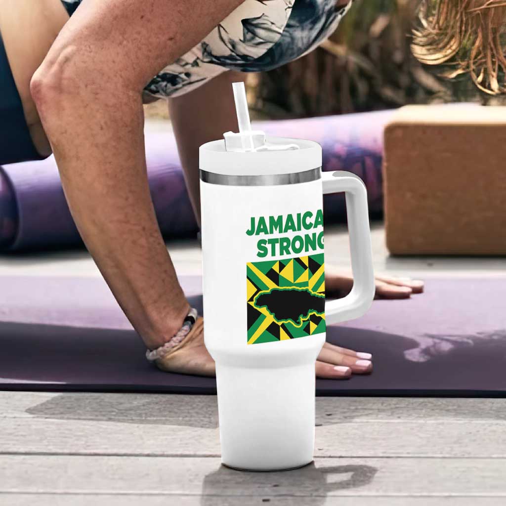 Jamaican Strong Resilience Geometric Flag Tumbler With Handle Abstract Island Map and Heritage