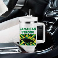 Jamaican Strong Resilience Geometric Flag Tumbler With Handle Abstract Island Map and Heritage