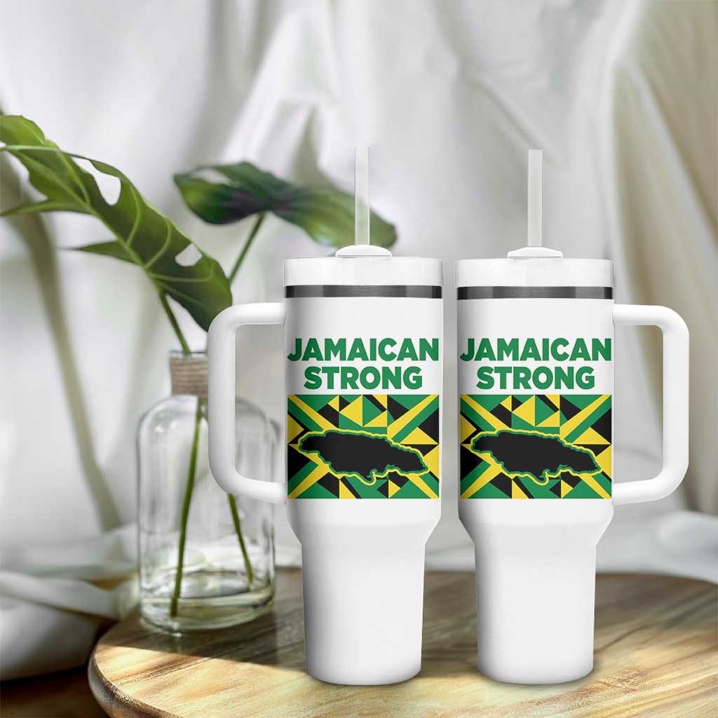 Jamaican Strong Resilience Geometric Flag Tumbler With Handle Abstract Island Map and Heritage