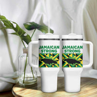Jamaican Strong Resilience Geometric Flag Tumbler With Handle Abstract Island Map and Heritage