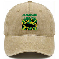 Jamaican Strong Resilience Geometric Flag Washed Cotton Baseball Cap Abstract Island Map and Heritage
