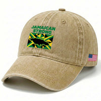 Jamaican Strong Resilience Geometric Flag Washed Cotton Baseball Cap Abstract Island Map and Heritage