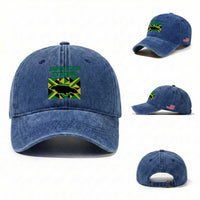 Jamaican Strong Resilience Geometric Flag Washed Cotton Baseball Cap Abstract Island Map and Heritage