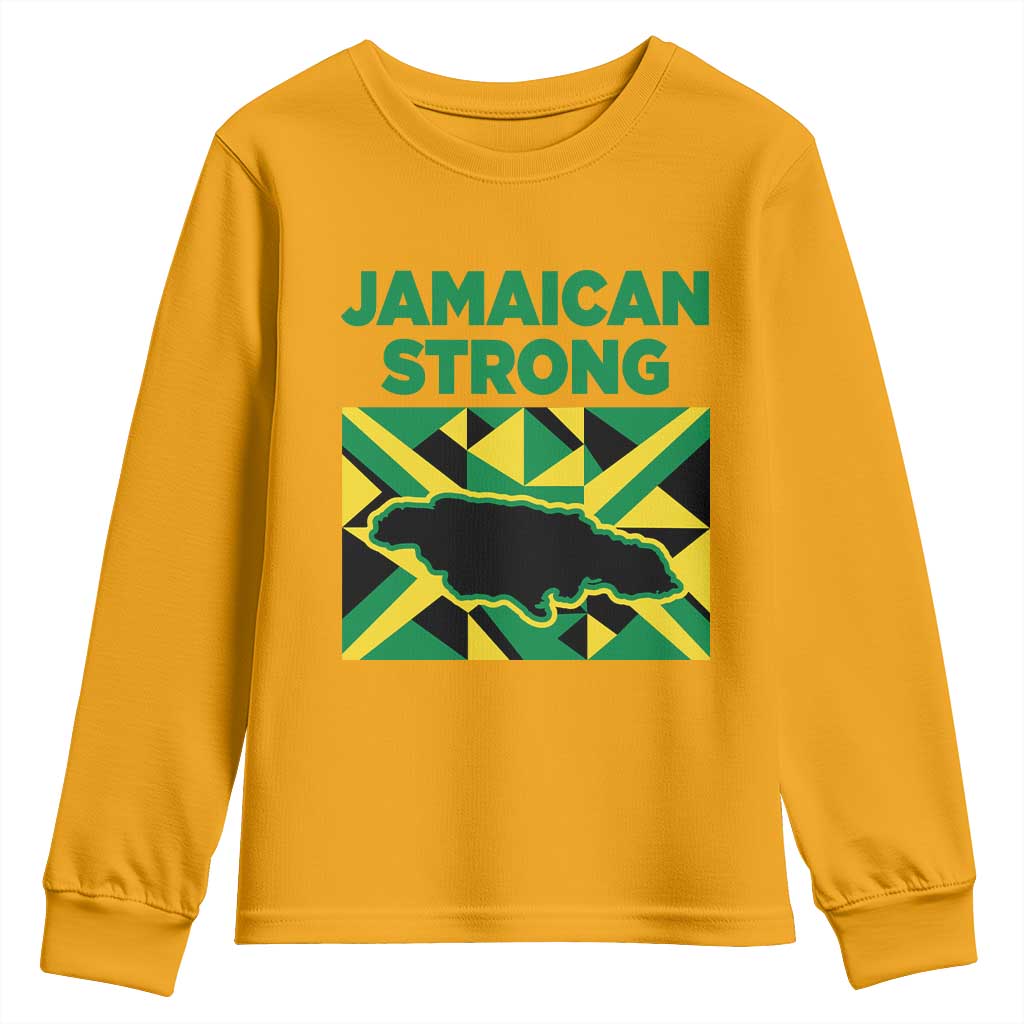 Jamaican Strong Resilience Geometric Flag Youth Sweatshirt Abstract Island Map and Heritage