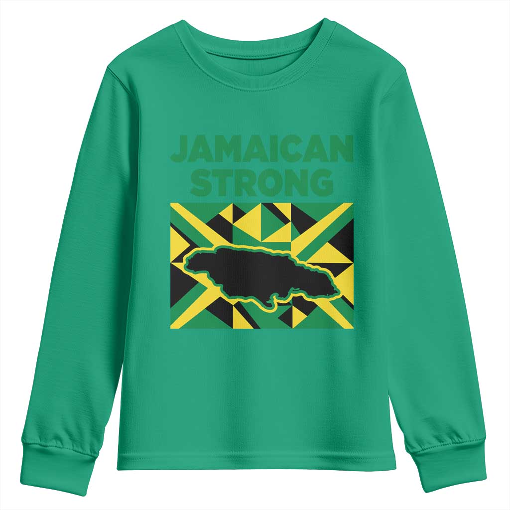 Jamaican Strong Resilience Geometric Flag Youth Sweatshirt Abstract Island Map and Heritage