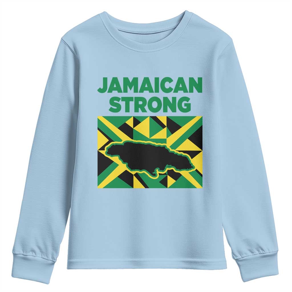 Jamaican Strong Resilience Geometric Flag Youth Sweatshirt Abstract Island Map and Heritage