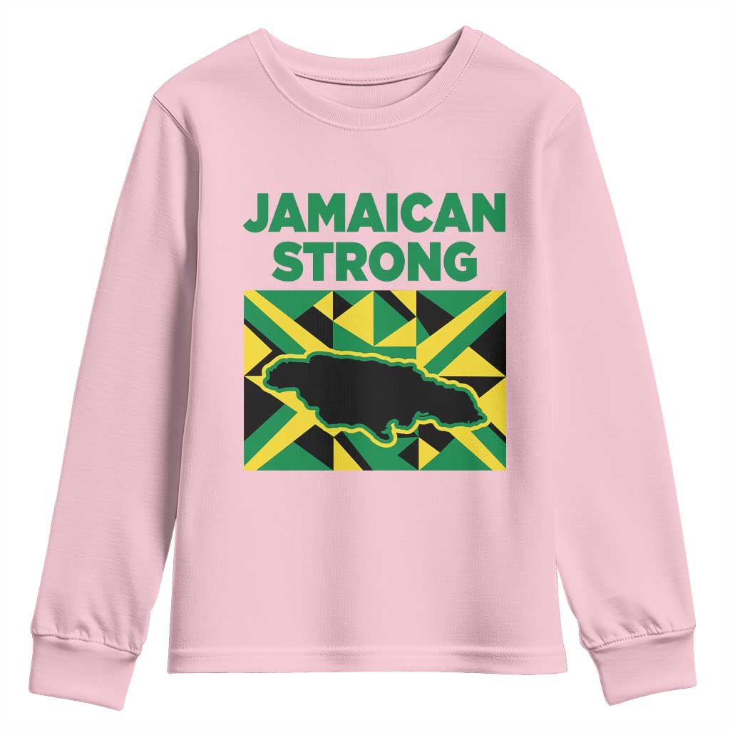 Jamaican Strong Resilience Geometric Flag Youth Sweatshirt Abstract Island Map and Heritage