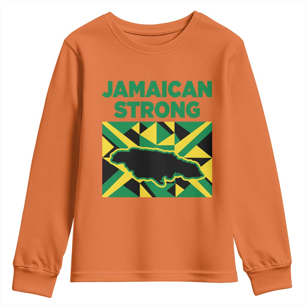 Jamaican Strong Resilience Geometric Flag Youth Sweatshirt Abstract Island Map and Heritage