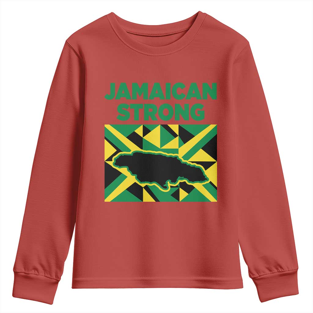 Jamaican Strong Resilience Geometric Flag Youth Sweatshirt Abstract Island Map and Heritage