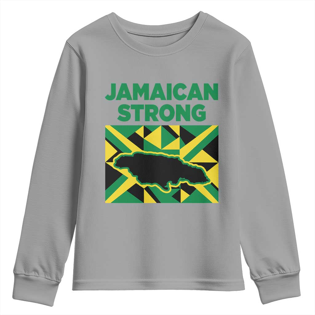 Jamaican Strong Resilience Geometric Flag Youth Sweatshirt Abstract Island Map and Heritage