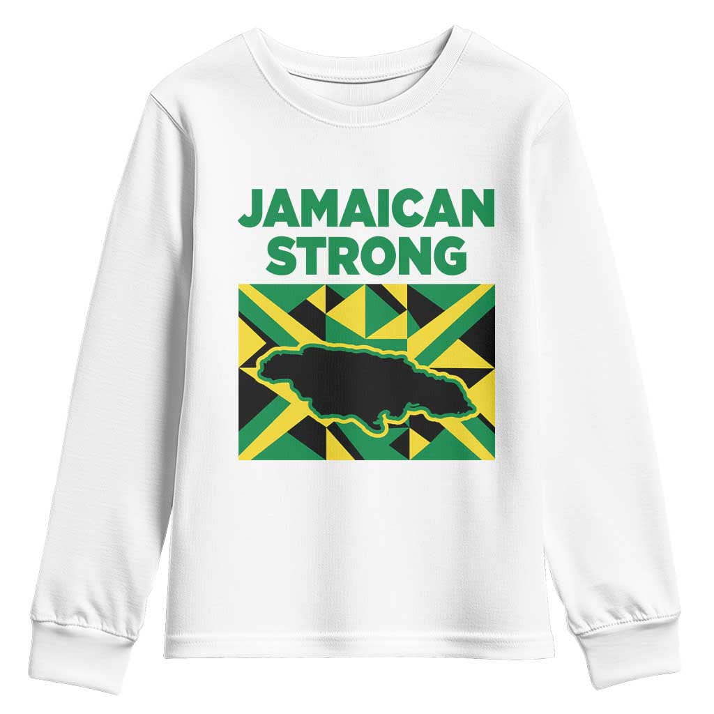 Jamaican Strong Resilience Geometric Flag Youth Sweatshirt Abstract Island Map and Heritage