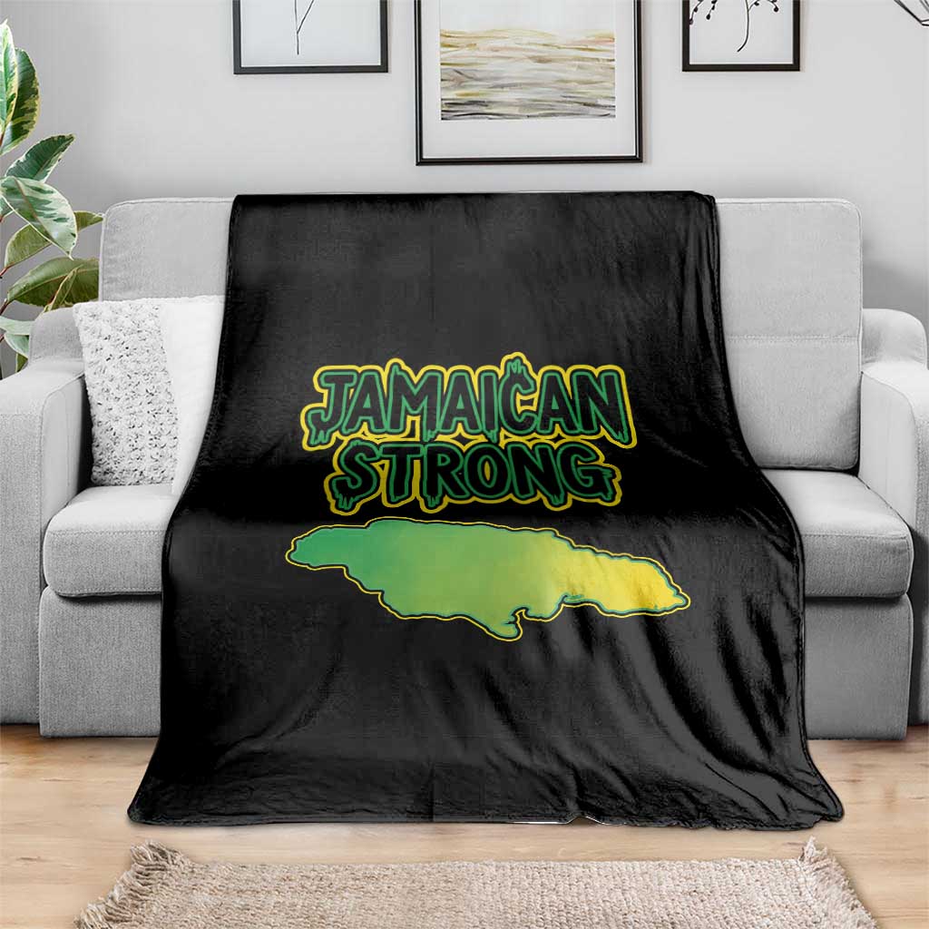 Jamaican Strong Resilience Graphic Throw Blanket Caribbean Island Map Silhouette