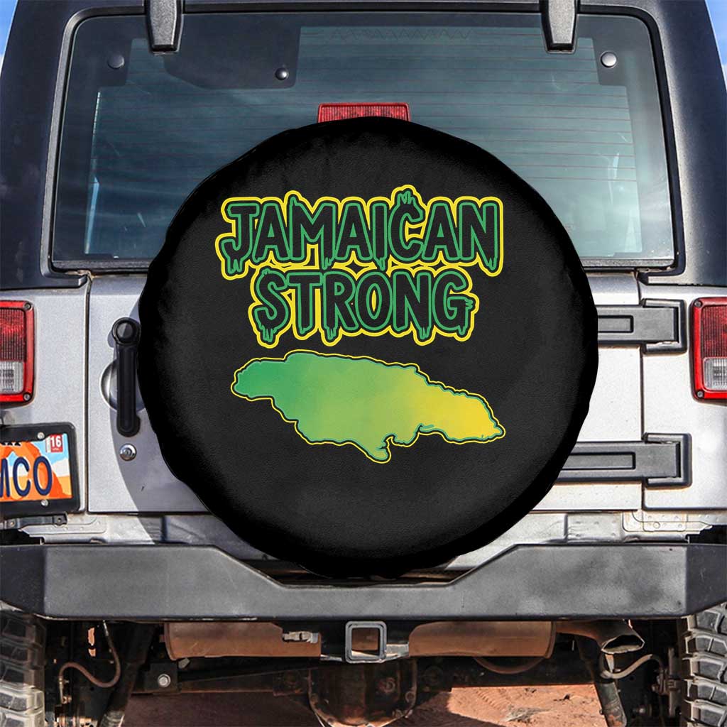 Jamaican Strong Resilience Graphic Spare Tire Cover Caribbean Island Map Silhouette