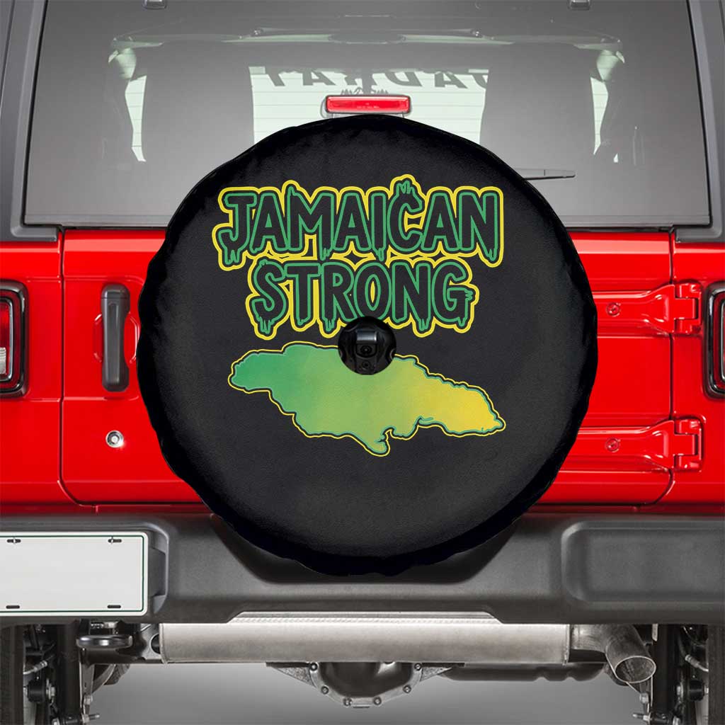 Jamaican Strong Resilience Graphic Spare Tire Cover Caribbean Island Map Silhouette
