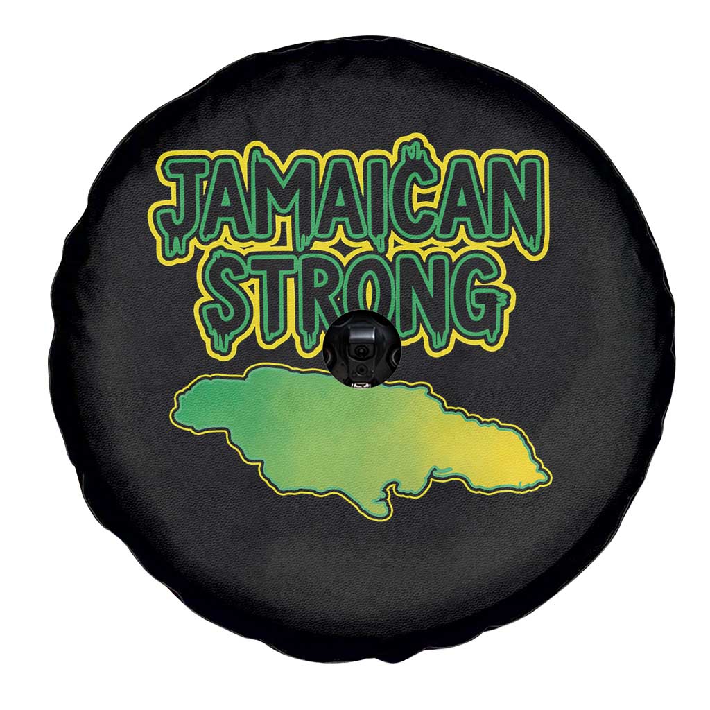 Jamaican Strong Resilience Graphic Spare Tire Cover Caribbean Island Map Silhouette