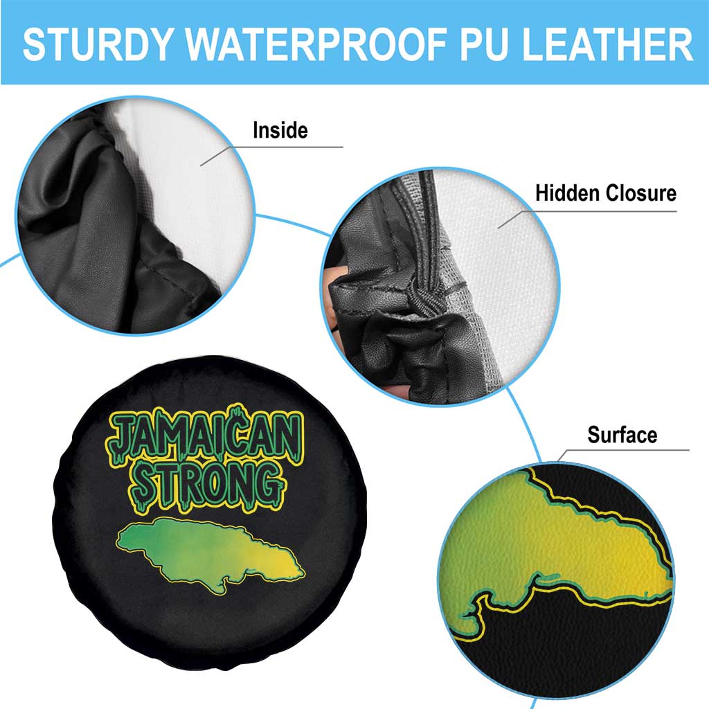 Jamaican Strong Resilience Graphic Spare Tire Cover Caribbean Island Map Silhouette