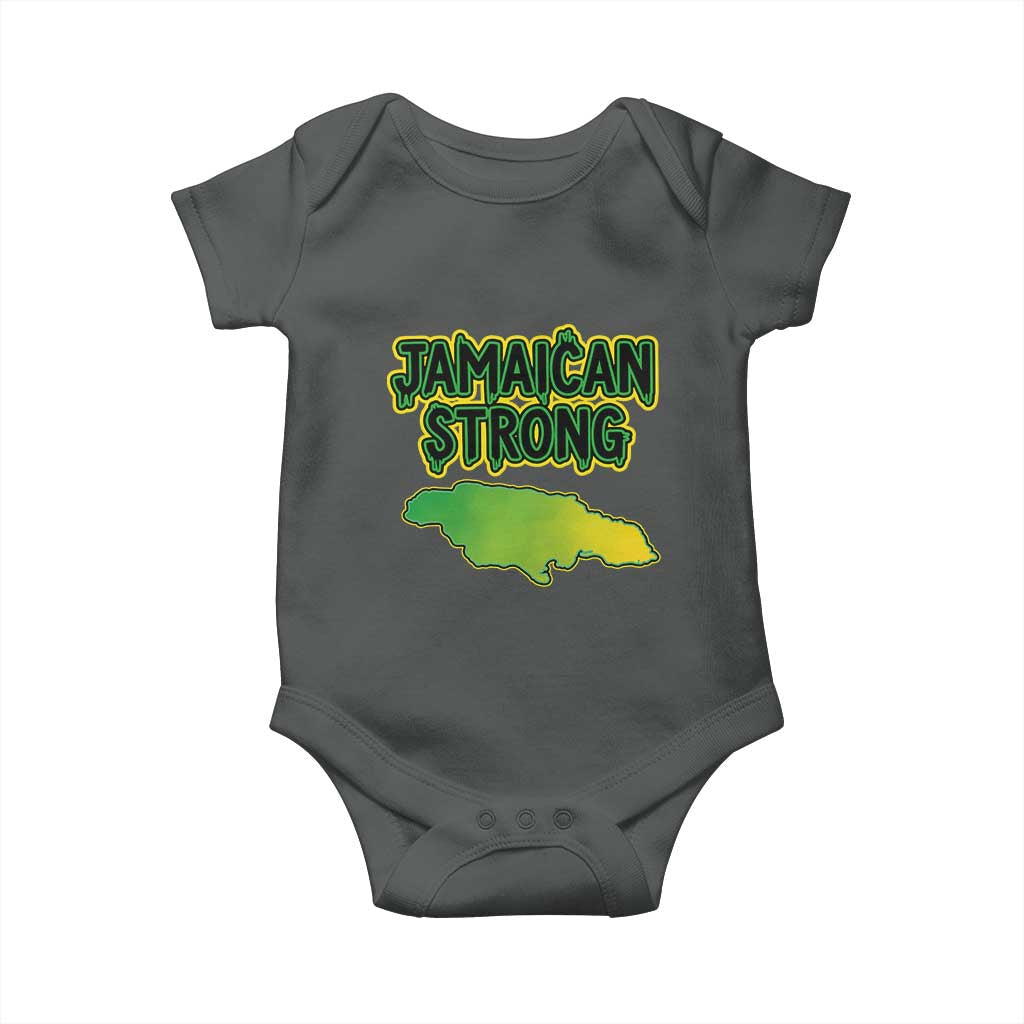 Jamaican Strong Resilience Graphic Baby Onesie Caribbean Island Map Silhouette
