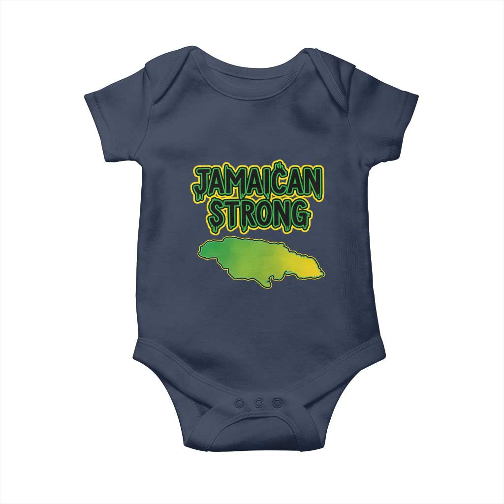 Jamaican Strong Resilience Graphic Baby Onesie Caribbean Island Map Silhouette