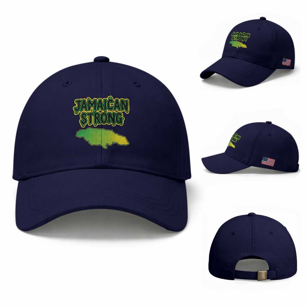 Jamaican Strong Resilience Graphic Baseball Cap Caribbean Island Map Silhouette