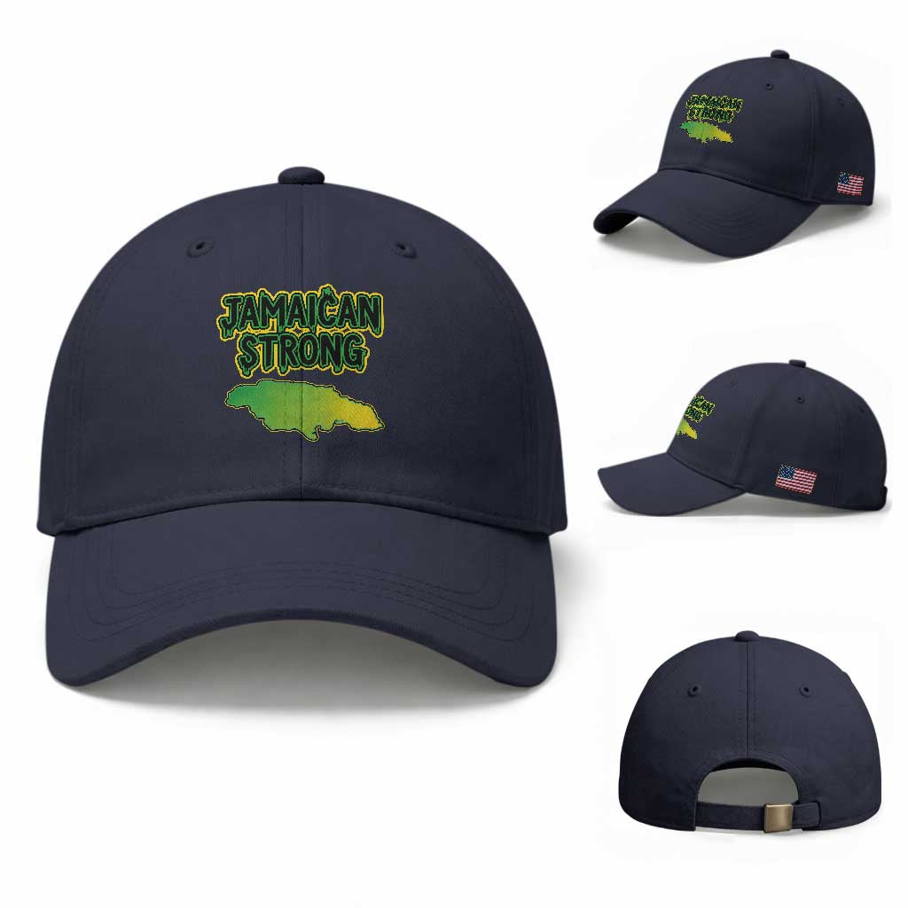 Jamaican Strong Resilience Graphic Baseball Cap Caribbean Island Map Silhouette
